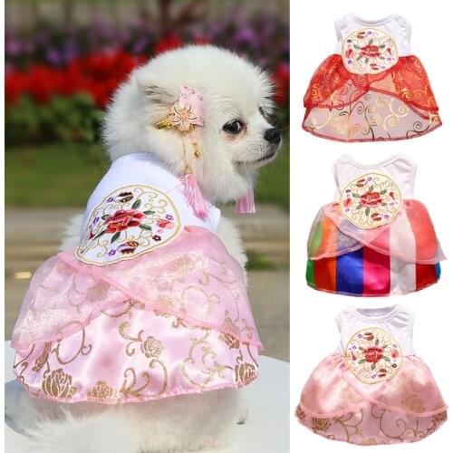 Korean Style Embroidery Wedding Dresses for Small Dogs Yorkie Girl Dog Clothes Summer Cat Skirts Luxury Clothing Pet Costume
