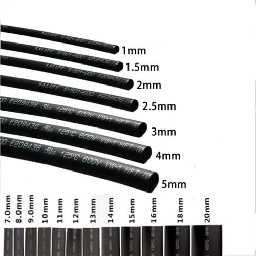 5M Black 1 1.5 2 2.5 3 3.5 4 4.5 5 6 7 8 9mm Diameter Heat Shrink Heatshrink Tubing Tube Sleeving Wrap Wire Connector Repair 2:1