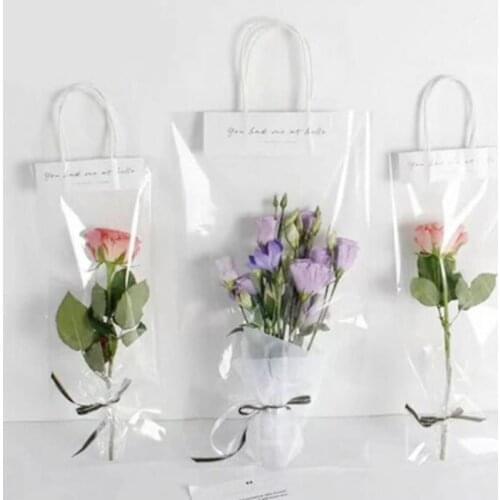 Packing Flower Bag Transparent PVC Handbag Festival Gift Packing Bouquet Bag Sweet Small Business Supplies Flower Shop Storage