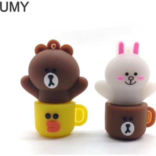 Cartoon cup usb flash drive 64gb 32gb 16gb 8gb 4gb rabbit memory stick bear pen drive full capacity pendrive cle usb 2.0 gifts