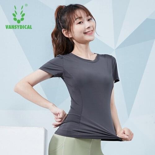 VANSYDICAL Yoga Tops Women Mesh Patchwork Sport T Shirt Gym Fitness Solid Clothes Short Sleeve Running Shirt Sportwear Femme