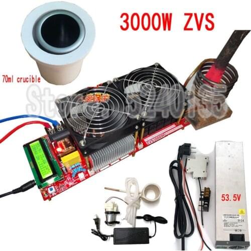 3000W 55A ZVS High Frequency Induction Heater Module Flyback Driver Heater Good Heat Dissipation + Coil +pump +power+crucible