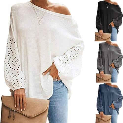T Shirt Women 2021 New Fashion Hot Style Pure Color Loose Helical Hollow Out Long Sleeve T-shirt Off Shoulder YDJR9932