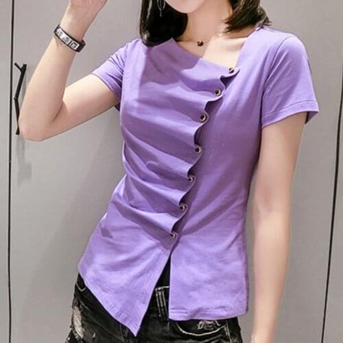 T-shirt women short-sleeved 2021 summer new fashion slim irregular cotton top tees
