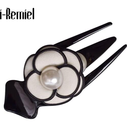 Korea Fabric Large Black Duck Bill Claw Clip Pearl Camellia Flower Hairpin Women Bridal Wedding Headpieces Hair Accessories