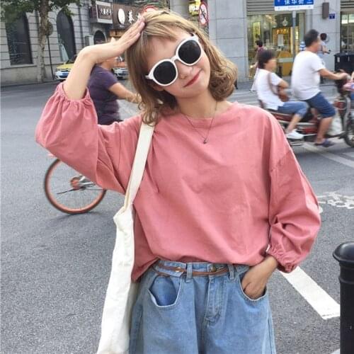 Woman TShirts Crop Top Fall Womens Clothing Loose Cy Color Puff Sleeve T-shirt T-shirt Top Mujer Camisetas