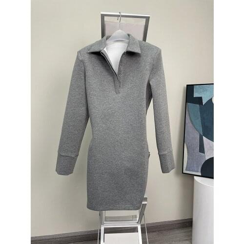 2021 women fashion Long sleeve dress V-neck gray dress yj210801