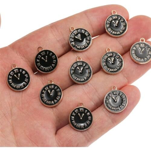 10pcs/lot Black Enamel Clock Charms Alloy Pendants For Women Girls DIY Handmade Bracelet Necklace Jewelry Making Accessories