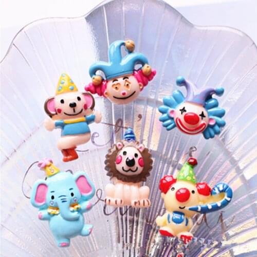 10pcs /lot Kawaii Resin Circus Clown and animal Decoration Crafts For DIY Jewelry Materials