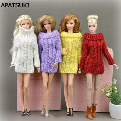 4pcs/lot Pure Manual Doll Accessories Knitted Handmade Sweater Tops Coat Dress Clothes For Barbie Doll Gifts For Girls Kids Toy