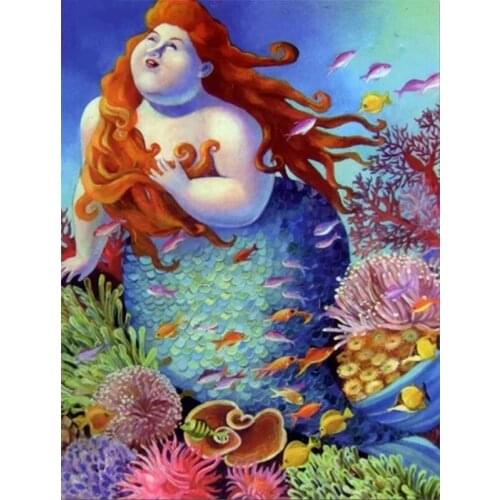 Fat lady diamond painting full round mosaic 5d cartoon mermaid picture of rhinestone cross stitch kit Embroidery HandmadeZP-2440