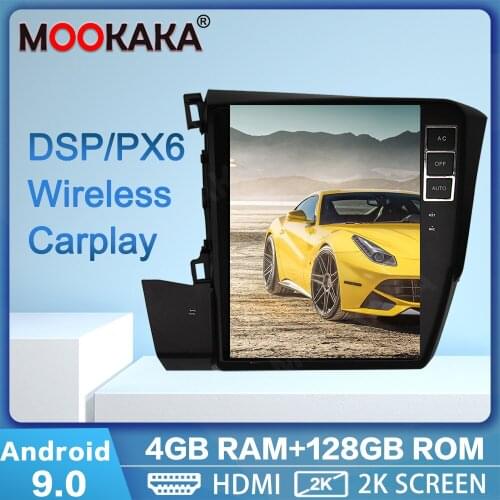 4+128GB Tesla Screen Android 9.0 Stereo Car Multimedia Player For Honda Civic 2012 2013 2014 2015 Audio Radio Recorder Head Unit
