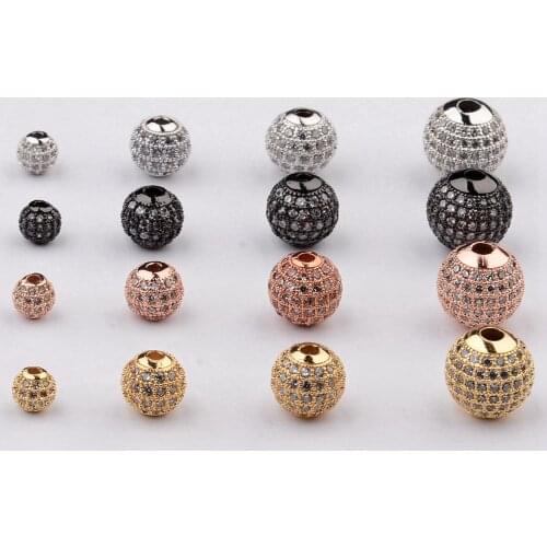 6mm 8mm 10mm 12mm Alloy Rose Gold Black Spacer Beads Charm Loose Beads Zircon DIY Bracelets Beads for Jewelry Making