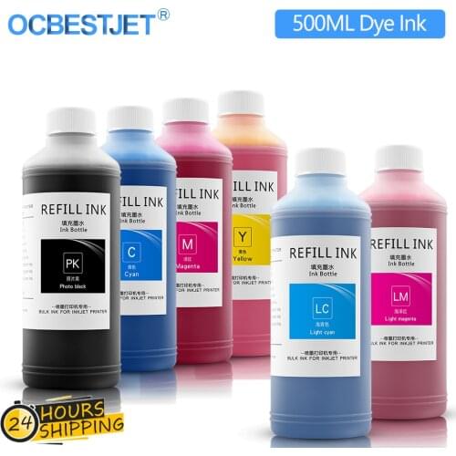 6X500ml Refill Dye Ink For Epson L210 L392 L396 L800 L805 Stylus 1390 1400 1410 1500W Printer Replacement Dye Ink For Epson