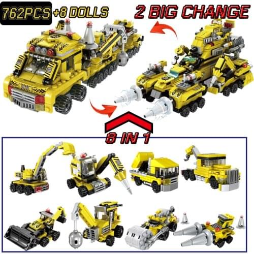 762 pcs Construction Vehicle Model Kids Toy Infrastructure Building Blocks Birthday Gift Excavator Crane Bricks for boys