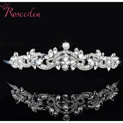Elegant Crystal Rhinestone Crown Tiara Wedding Prom Brides Headband Wedding Headband Luxuries Jewelry Silver Plated RE118
