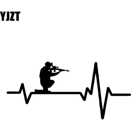 YJZT 15*7CM Electrocardiogram On Shooting Soldier Graphic Gun Car Sticker Vinyl Decoration Motorcycle Accessories C12-0335