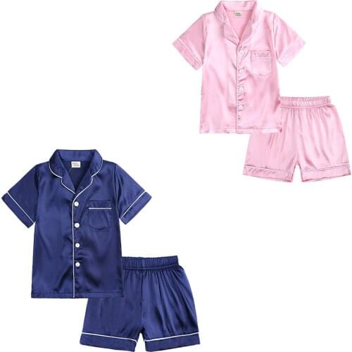 Short Sleeve Child Blouse Tops+Shorts Sleepwear Pajamas Kids Clothes Baby Nightgown Set Boys Girls Solid Clothes Outfits Suits