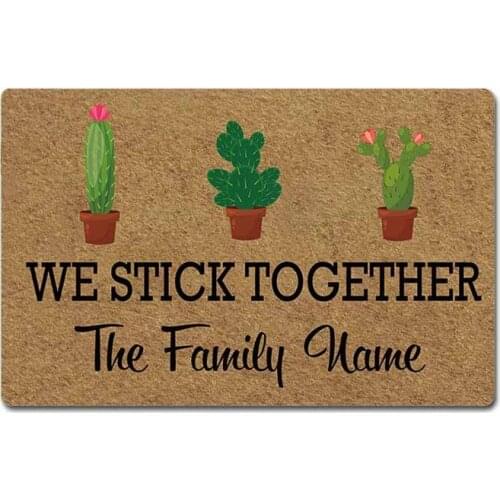 Custom Family Name Personalized Doormat We Stick Together Cactus Door Mat Rubber Non-Slip Entrance Rug Floor Mat Funny Home Dec