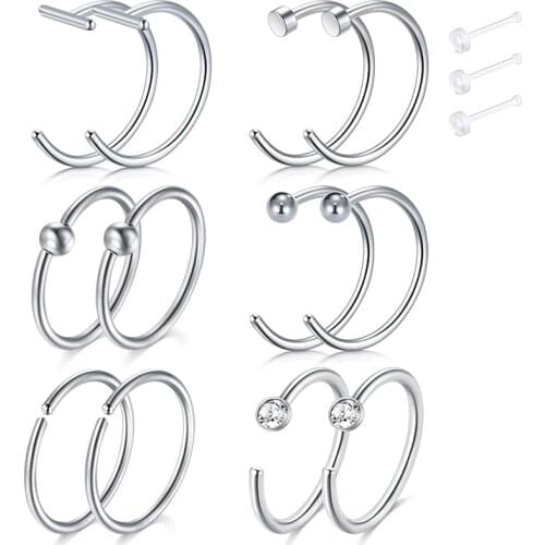 18 Gauge Nose Hoop Rings Fake Nose Piercings Stainless Steel Septum Helix Nose Piercing Jewellery