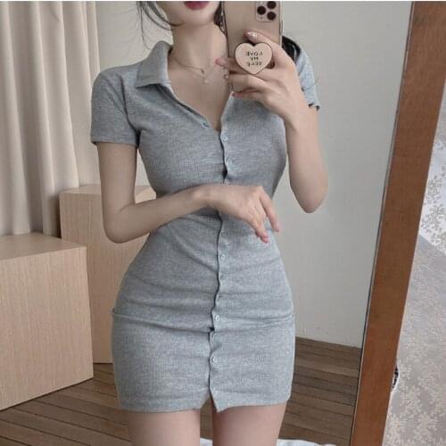 Korean Womens 2021 Spring Summer Tops New Short Sleeve Slim Body Show Slim Hip Mini Dress Womens T Shirt Dresses TQ8