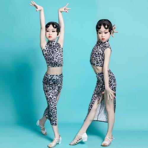 Latin Dance Performance Costumes Suit Leopard Sleeveless Backless Crop Tops Tango Cha Cha Dancing Skirt Practice Wear YS1261