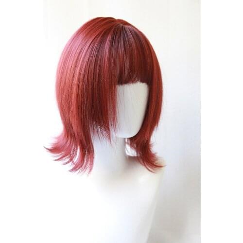 Red short fish hair Harajuku cool wig shoulder curly hair end kawaii Lolita adult chic girl womens cosplay everyday wear