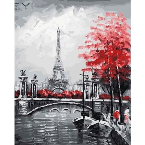 DIY Digital Painting By Numbers Package Eiffel Tower Coloring Wall Art Picture Gift frameless