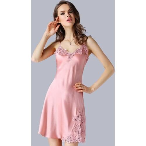 2020 New Real Silk Nightdress Female Summer 100% SILK Sexy Sling Nightgowns Sleeveless Soft High Quality Woman Sleepwear D33141A
