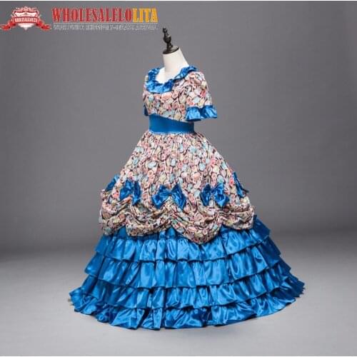 New Victorian Southern Belle Civil War Ball Gown Floral Dress Theatre Reenactment Costumes