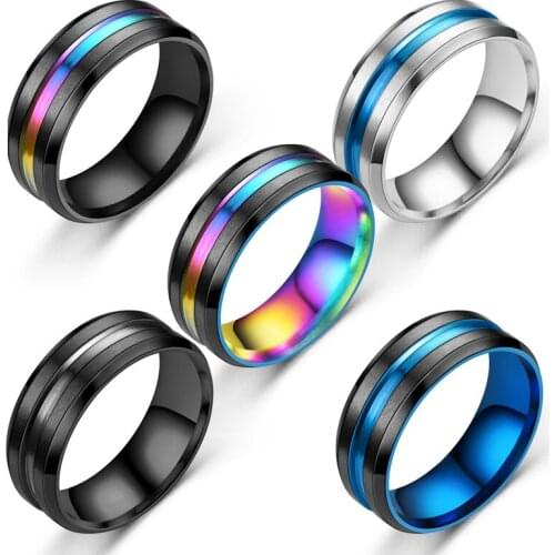2021 New Fashion Titanium Steel Rings For Men Women 8MM Stainless Steel Recessed Ring Finger Decor Jewelry No allergy No Fading