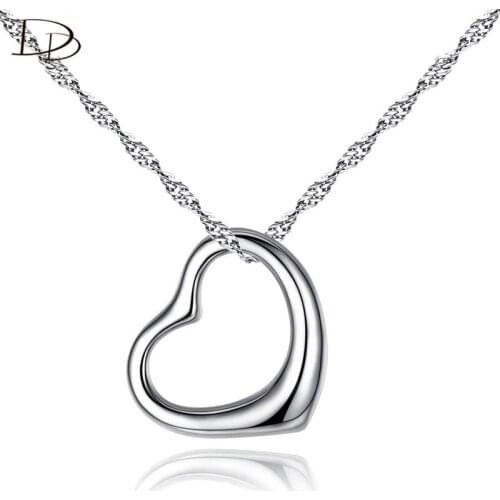DODO Simple Heart Pendants Necklace For Women Daily Wear White Gold Color Choker Jewelry 45cm Water-wave Chain Bijoux Femme N62