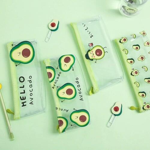 16 pcs/lot Avocado Series Transparent Portable Pencil Bag Stationery Storage Organizer Bag School Supply Student Prize