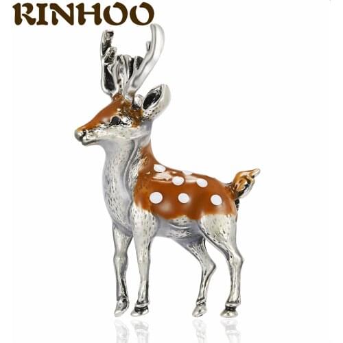 RINHOO Vintage Enamel Lovely Cute Small Deer Brooch Pin for Women Christmas Sika Deer Animal Brooches Coat Accessories Kids Gift