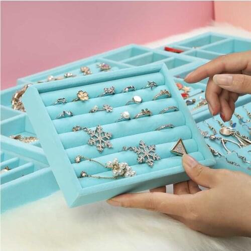 Stackable Velvet Jewelry Ring Display Organizer Case Tray Holder Necklace Earrings Bangle Storage Box Showcase Jewelry Tray