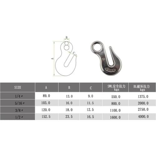 Heavy Duty Eye Hook Stainless Steel 1/4" For Winch Cable ATV UTV