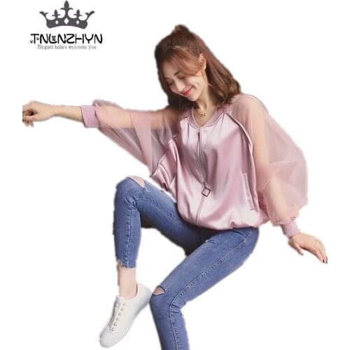 TNLNZHYN 2019 Spring Summer Womens Jacket Stitching Long Sleeve Zipper Sunscreen Basic Jacket Coat Casual Baseball Outwear Y161