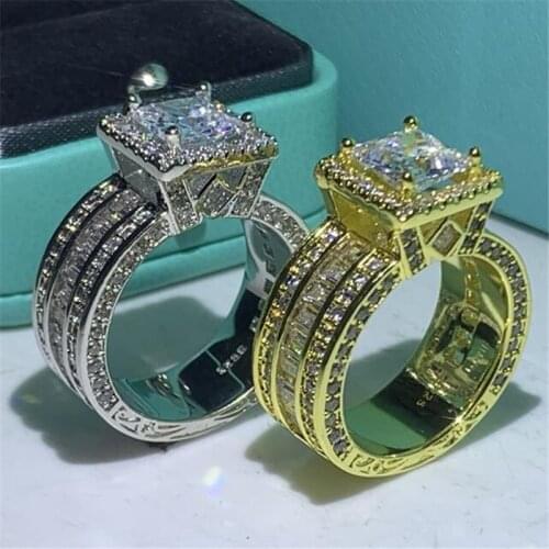 Vintage Court Ring 925 sterling Silver Princess cut AAAAA cz stone Engagement Wedding band Rings For Women Jewelry Gift