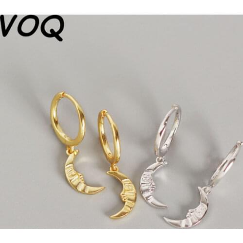 VOQ 925 Sterling Silver Moon Shaped Hoop Earrings Ear Buckle Womens Earrings Girls Party Gift