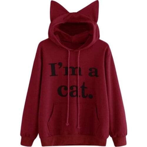 Women Hoodies Casual Sweatshirt Cute Cat Ear Long Sleeve Hoodie Kawaii Simple Letter Print Upper Ladies Autumn Oversized hoodie