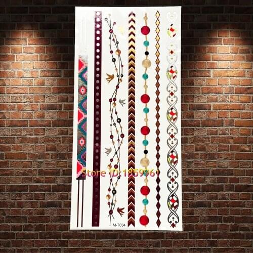 1PC Nontoxic Flash Temporary Tattoo Gold Metallic Bracelet Design Waterproof Tattoo Sticker Women Body Art Fake Jewel Tatoo Leg