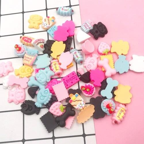 10/20pcs New Resin Mixed Mini Cartoon Biscuits Cake Flat Back Cabochon Scrapbooking Kawaii Decor DIY Embellishments Accessories