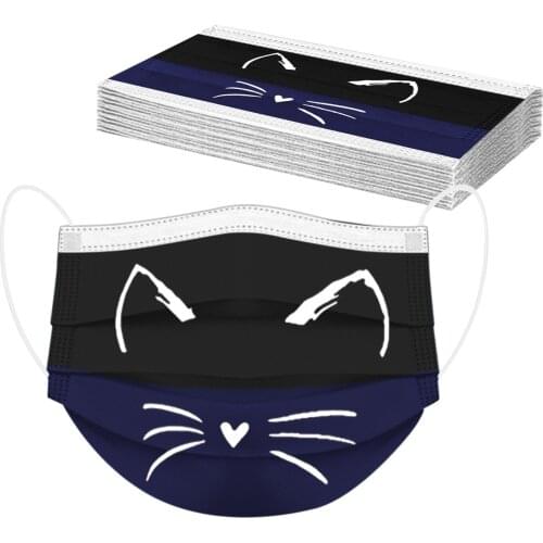 10/50/100pcs Adult Cats Animal Digital Printing Three Layer Mask For Face Masque Mascarillas Desechables Halloween Mask Cosplay