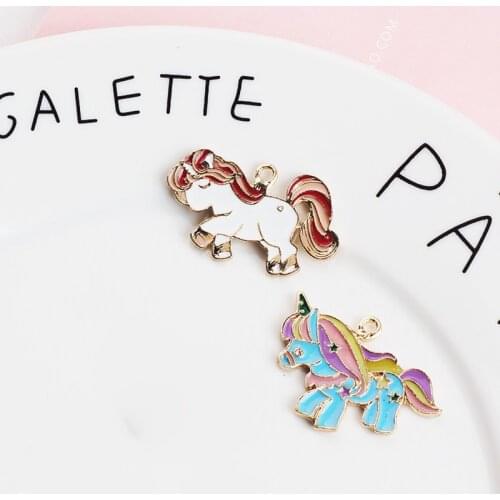 10PCS Colorful Unicorn Enamel Charms Gold Tone Metal Little Horse Pendants Fit Necklace Bracelet Earrings DIY Jewelry Accessory