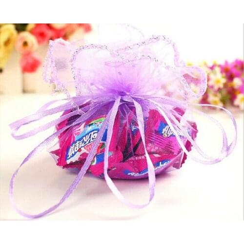 35cm 200pcs Purple Candy Bags For Wedding Round Christmas Organza Bags Gift Packaging Bags Women Drawstring Bag Package Display