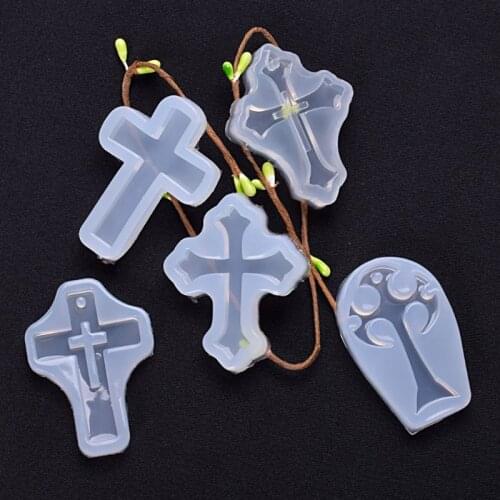 5pcs/set Cross Silicone Epoxy Mold Resin Pendant Casting Crafts DIY Jewelry Making Mould Handmade Tools
