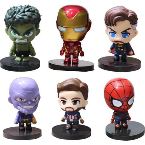 6 pcs Super Heroes The Avengers Spider Man Iron Man Hulk Thor Captain America Pvc Figure Model Toys Cake Decorating Doll Gift