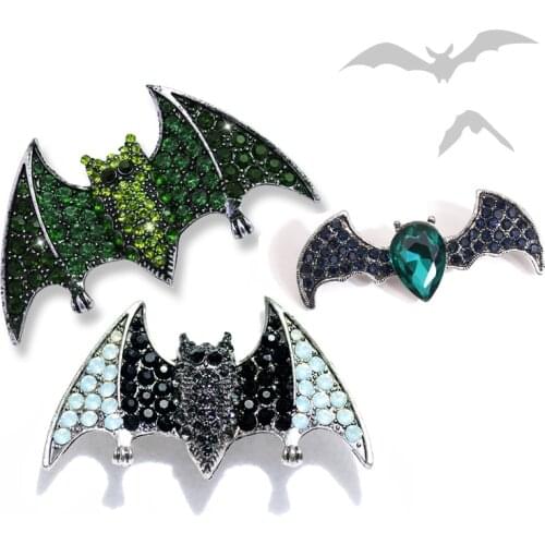 Morkopela Halloween Series Bat Crystal Brooch Vintage Big Brooches Jewelry Rhinestone Broach Scarf Suit Clip Pins