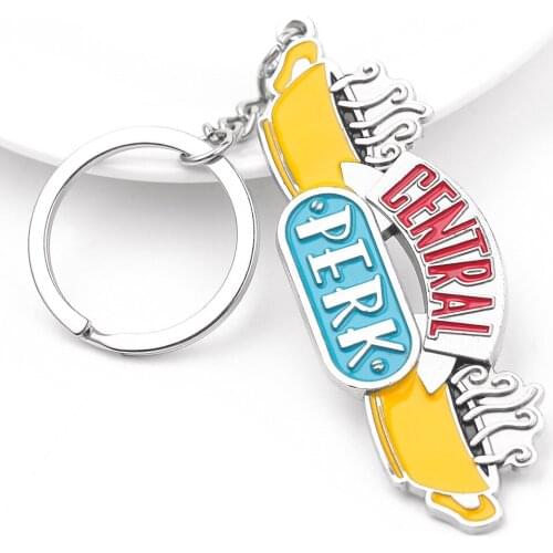 Friends tv show keychain frame central peark women men key chain ring pendant keyfob fashion metal car key bag pendant trinket