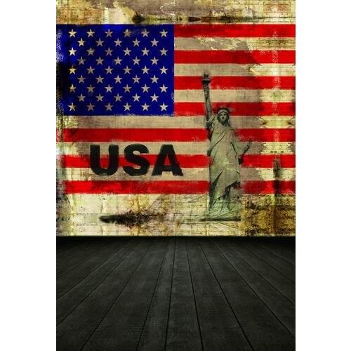 Children Photo Background Backdrops 5*6.5ft Digital Printed American Flags Dark Wood Floor Vinyl Backdrops for Photography